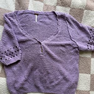 Free People Spring Lavender Crochet Sweater Top